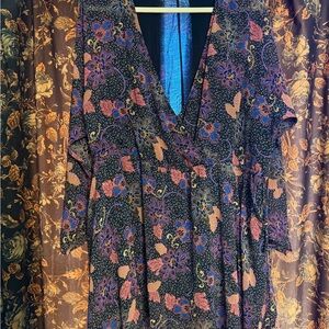 Free People Navy and Pink Floral Long Sleeve Dress